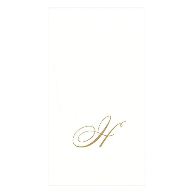 Caspari White Pearl & Gold Paper Linen Guest Towel Napkins in Letter H - Pack of 24 - Image 1